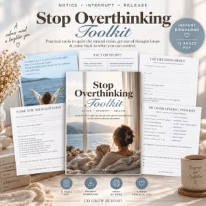 Stop Overthinking Toolkit Printable | Anxiety Workbook & Journal | Overthinking Help | Brain Dump | Self Help Workbook PDF