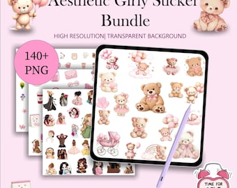 Pack d'autocollants numériques Coquette ours en peluche, PNG de l'agenda girly rose (téléchargement numérique)