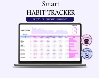 Feuille de calcul Habit Tracker | Google Sheets, mode sombre, suivi mensuel des habitudes de vie (téléchargement numérique)