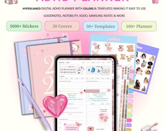 Agenda numérique TDAH | Non daté Goodnotes iPad Quotidien Hebdomadaire Mensuel (Téléchargement numérique)