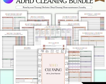 ADHD Cleaning Planner Bundle: Daily, Weekly, Monthly Schedules (Printable PDF)
