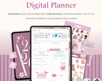 Agenda numérique TDAH | Non daté Goodnotes iPad Quotidien Hebdomadaire Mensuel (Téléchargement numérique)