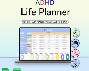 Planificateur de vie pour le TDAH : finances, habitudes, suivi des repas (feuilles Google)