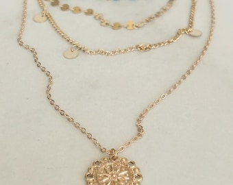 Layered Turquoise & Gold Coin Necklace