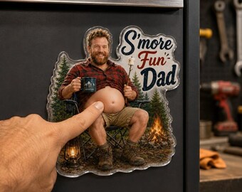 Personalized Best Dad Ever Magnet, Father's Day Gift for Grandpa, Custom Face Squishy Belly Magnet, Funny Daddy Face Squishy Belly Magnet