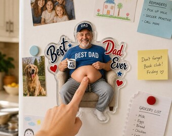 Custom S'more Fun Dad Squishy Belly Fridge Magnet, Father's Day Gift, Custom Dad Camping Photo Squeeze Magnet, Father's Day Photo Magnet