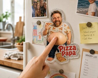 Personalized Pizza Papa Squishy Fridge Magnet, Custom Dad Photo Squeeze Magnet, Father's Day Gift For Husband, Father's Day Gift for Dad,