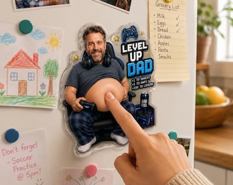 Personalised Lever Up Dad Squishy Belly Magnet, Father's Day Gift For Husband, Custom Dad Photo Magnet, Custom Dad Photo Squeeze Magnet