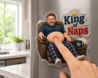 Custom Face King Of Nap Squishy Belly Magnet, Personalized Dad Belly Fridge Magnet, Funny Dad Gift, Photo Squeeze Magnet, Father's Day Gift