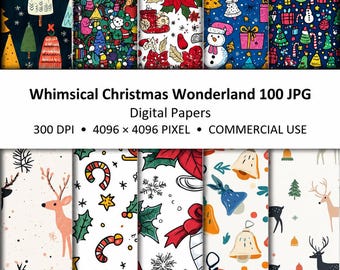 Papeles digitales JPG con motivos navideños de ensueño (100 imágenes), diseños navideños sin costuras, 4096x4096 píxeles, 300 ppp, ideales para álbumes de recortes navideños.