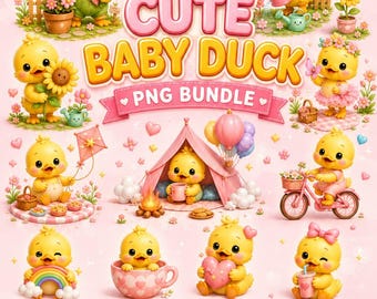 40 Pastel Kawaii Baby Duck PNG Bundle, Cute Clipart Stickers, Nursery Decor Sublimation Design, Aesthetic Digital Download Commercial Use