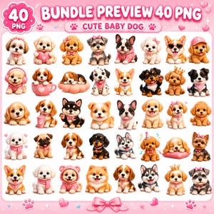 Hundunge i PNG-format | Kawaii valp clipart, klistermärken (digital nedladdning)