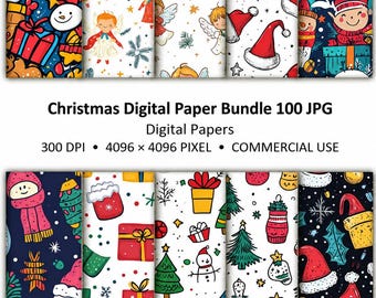 Paquete de papeles digitales navideños: 100 imágenes JPG / 4096x4096 píxeles. Diseños navideños sin costuras / Papeles para álbumes de recortes navideños / Descarga digital.