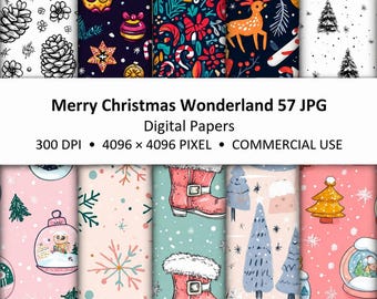 Paquete de papeles digitales navideños, Merry Christmas Wonderland 57 JPG, Patrones navideños sin costuras, Papel para álbumes de recortes, Imprimible, 4096x4096 Px