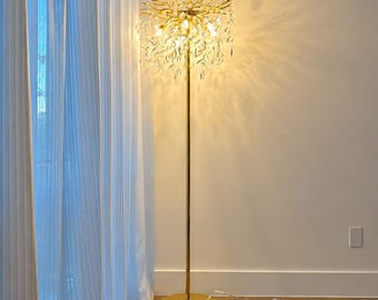 Gold Crystal Branch Floor Lamp, Waterdrop Crystal Standing Light