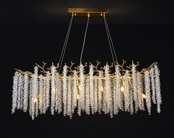 Großer linearer Kristallleuchter, modernes Goldküchen-Insel-Licht, Luxus-Esszimmer-hängende Beleuchtung