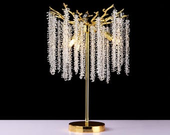 Moderne Kristall Akzentlampe, skulpturale Aluminium Tischleuchte, Luxus Designer Wohnkultur
