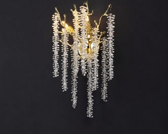 Modern Crystal Wall Sconce, Luxury Branch Wall Light, Nature Inspired Crystal Wall Lamp