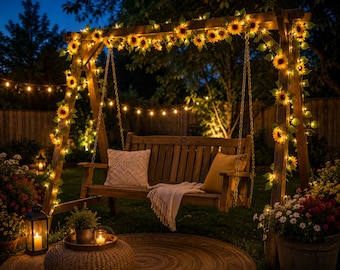 Ghirlanda di luci a girasole / Luci a LED con foglie, alimentate a batteria (Decorazioni per esterni)