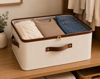 Caja de almacenamiento de tela con tapa, organizador de ropa plegable, almacenamiento de mantas y ropa de cama.