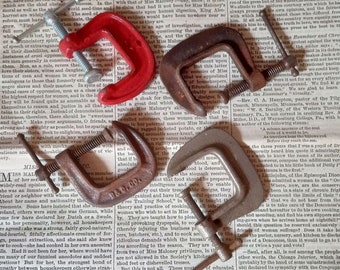 Vintage Clamps, Screw Clamp, Four, Small 1 and 5/8", Antique Workbench Clamp, Hardware, Industrial, Hand Tool