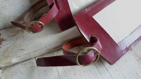 Leather Luggage Tags, Large, NOS, 2 Tags, Burgund… - image 3