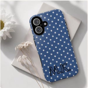 Personalized Initial Phone Case | Blue Polka Dot Case | Monogram Phone Cover | Custom Gift for Her, Best Friend or Daughter Gift