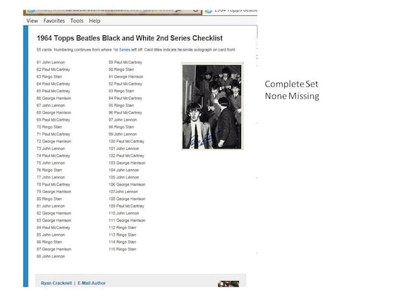 Beatles Trading Cards-series 2 B&W 54 Cards Complete Set - Etsy