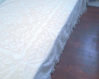 Two Chenille Twin Bedspreads-Vintage Creamy White