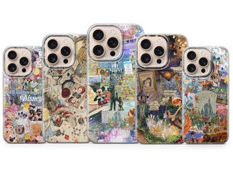 Funda para teléfono Disney Collage Vintage Magic Cover para iPhone 17 Pro Max, 16e, 15, 14, 13 y Samsung S26 Ultra, S25 FE, A57, A56, Pixel 10, 9A