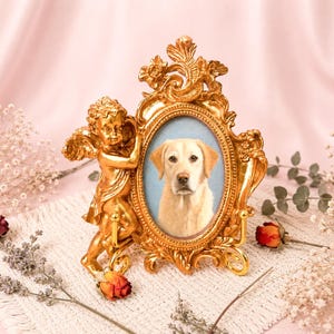 Hand Painted Pet Oil Painting in Vintage Frame,  Custom Mini Pet Portrait from Photo,  Personalized Dog Cat Memorial Gift, Tiny Framed Art