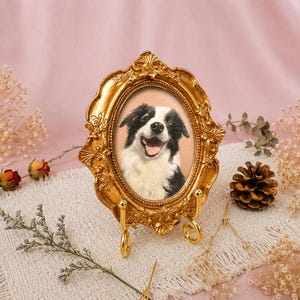Hand Painted  Custom Mini Pet Portrait from Photo, Pet Oil Painting in Vintage Frame, Personalized Dog Cat Memorial Gift, Tiny Framed Art