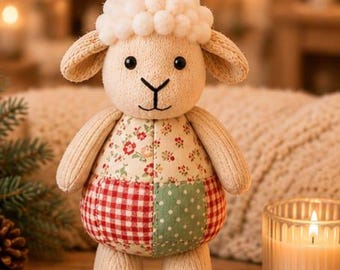 Patrón de costura de oveja patchwork, tutorial para peluche de cordero estilo cottagecore, sin videotutorial (descarga digital)