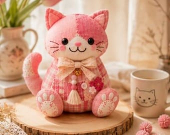Patchwork Kitty Sewing Pattern, Kawaii Plush Stuffed Animal DIY Craft Template (PDF Download)