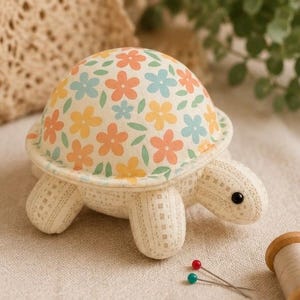 Floral Turtle Plushie, Handmade Fabric Sewing Decor, Cottagecore Plush Toy