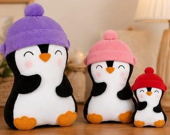 Penguin Plush Sewing Pattern, Winter Pom-Pom Beanie Toy Tutorial (PDF Download)