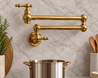Unlacquered Brass Wall Mount Pot Filler, Kitchen Faucet