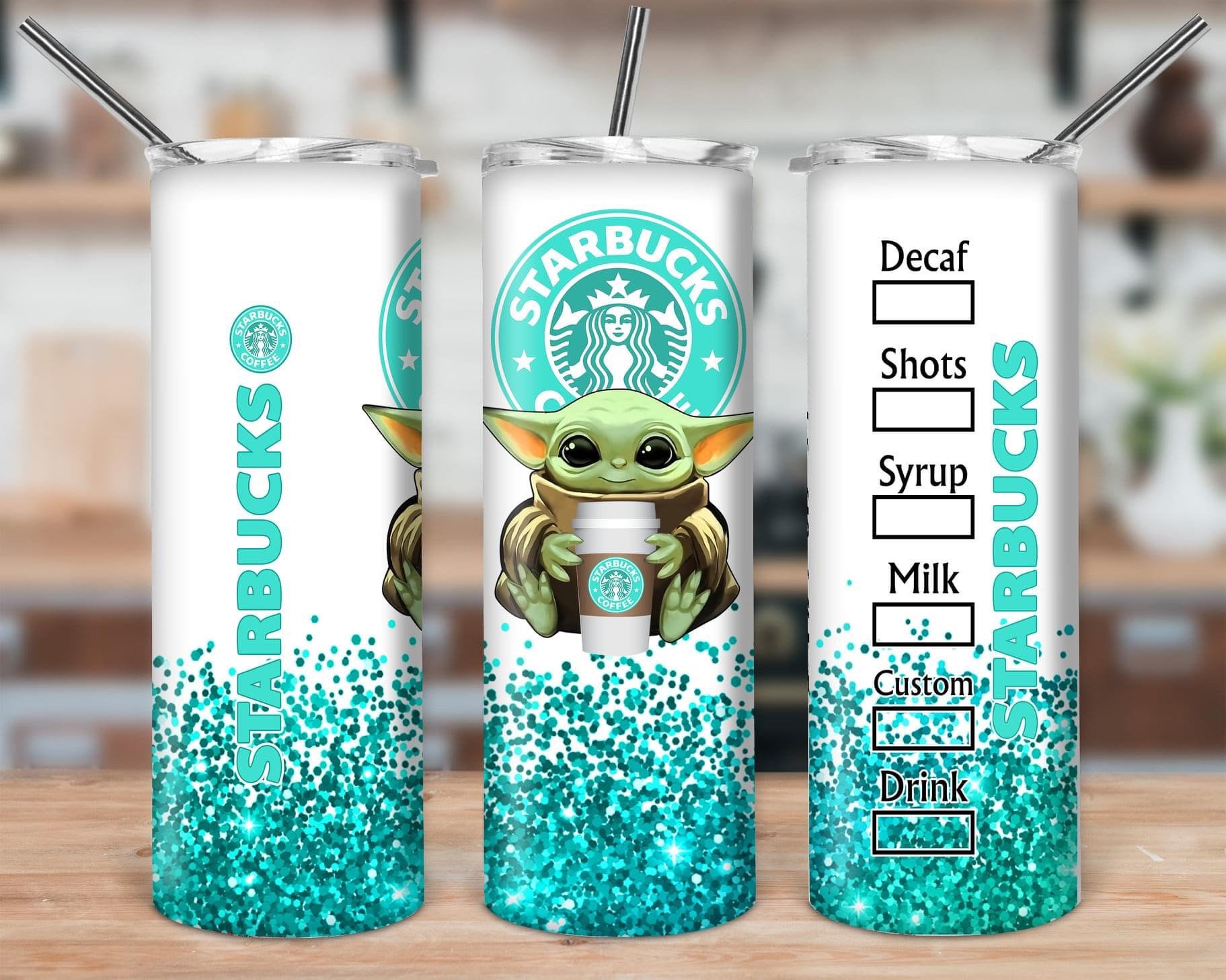 Baby Yoda Glitter Tumbler / Accessories sold separately