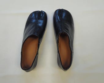 Leather Tabi Shoes Split Toe Loafers Black Ballet Japanese Style Womens Mary Janes Handmade Retro Flats Shoes Tabis