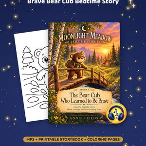 Yoto Card MP3 Bedtime Story + Printable Storybook & Coloring Pages, Toniebox Creative Tonie Audio, Brave Bear Cub, Ages 4-8