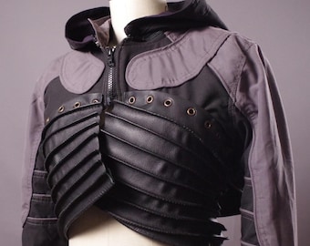 Cyberpunk Leather Hoodie Jacket: Upcycled Sci-Fi Wear, OOAK