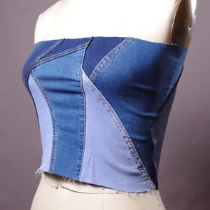 Strapless Corset Top, Summer Jean Corset, Denim Bustier, Upcycled clothing
