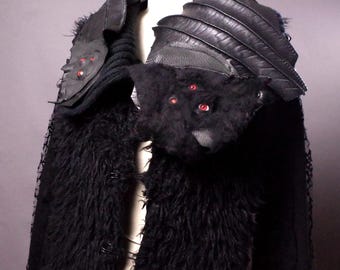 Unisex Black Faux Fur & Leather Jacket: Goth Post-Apocalypse Coat