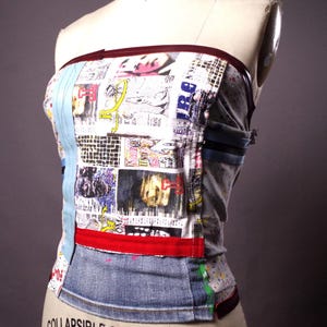 Up-cycled Denim Corset Top, Summer Festival Jean Bustier, Eco-Friendly Reworked Tube Top, Jean Corset Crop Top, Street Fashion