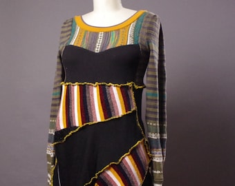Up-cycled Tunic Dress: Striped Patchwork, Size 6-10