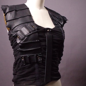 Mesh Leather top, Goth halter top, Black leather party top, Goth clothes
