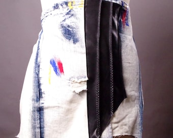 Upcycled Denim & Leather Belt: Ripped Raw Edge Jean Accessory