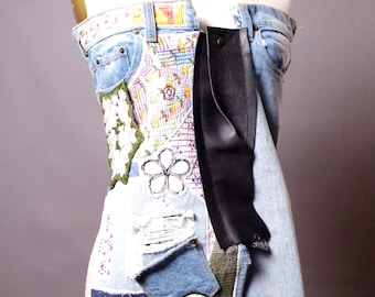 Multi Use Upcycled Denim Corset Top: Denim Bustier skirt belt, Street Wear