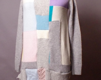100 Percent Cashmere Sweater: Up-cycled Patchwork Tunic, Pastel Tones