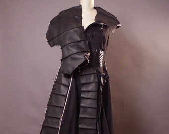 OOAK Zippered Leather Dress, Maxi Unique Goth Dress Avantgarde Black Dress, Goth Wedding Dress